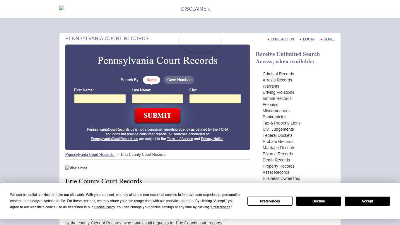 Erie County Court Records PennsylvaniaCourtRecords.us