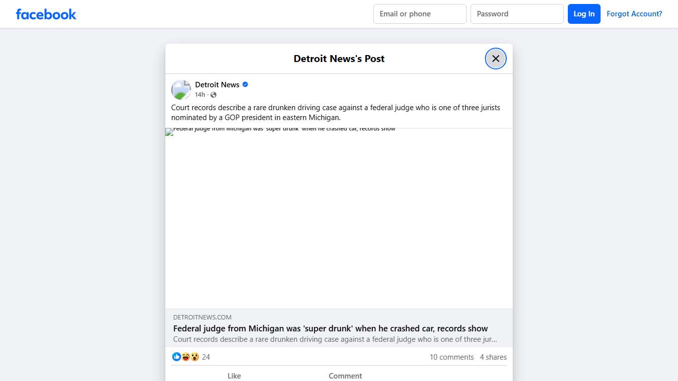 Detroit News - Court records describe a rare drunken... Facebook