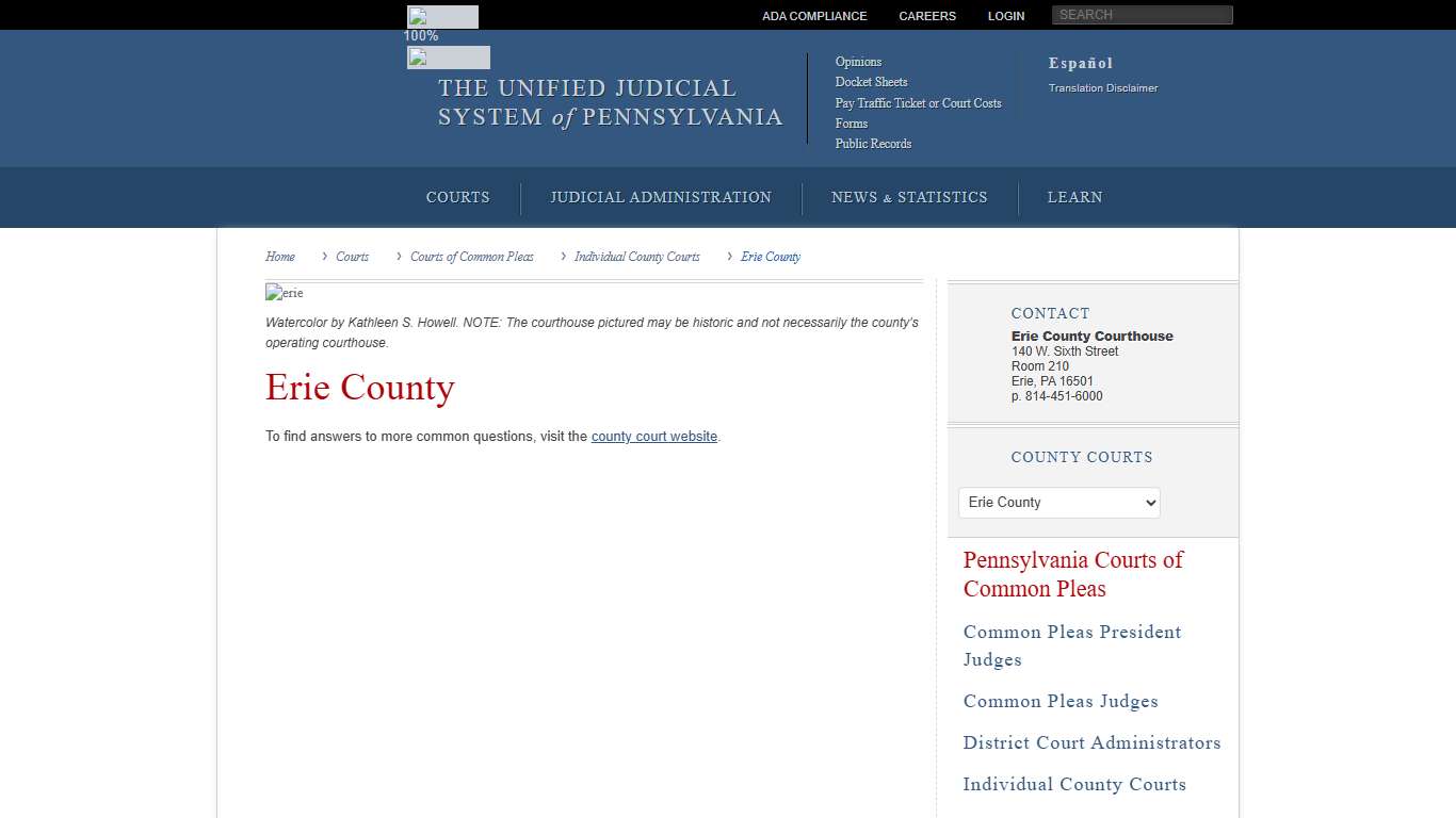 Erie County Individual County Courts Courts of Common Pleas Courts Unified Judicial System of Pennsylvania